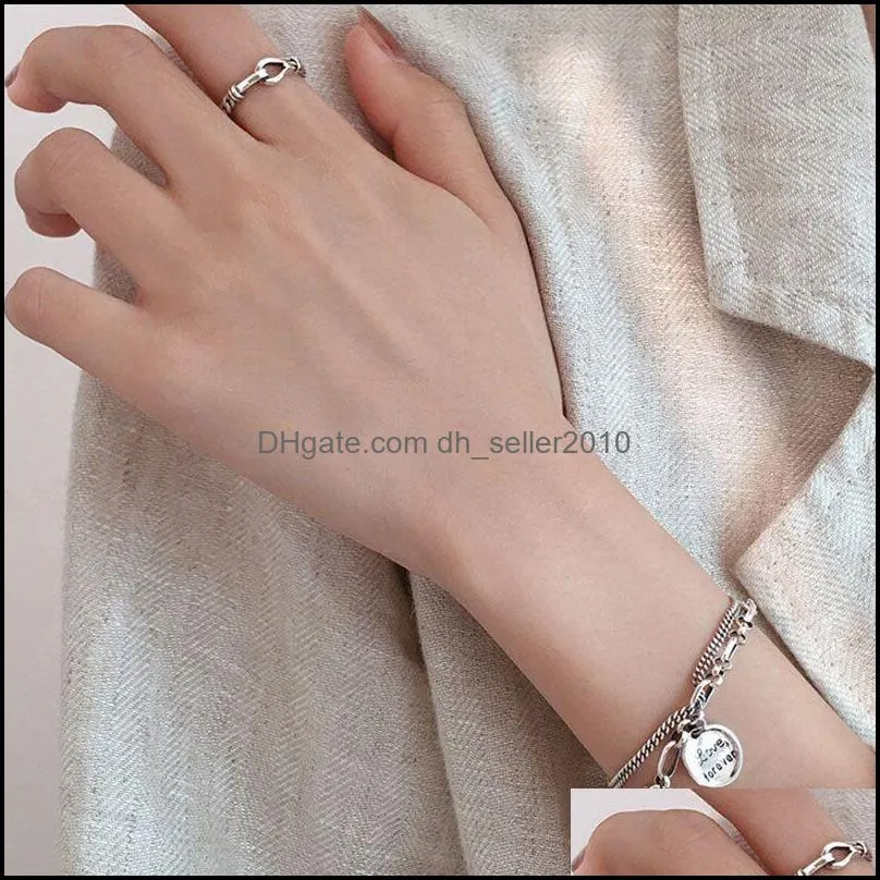 Silver Love Letter Heart Double Layer Bracelet Female Unique Design Thai Silver Retro Light Luxury Jewelry 704 Z2