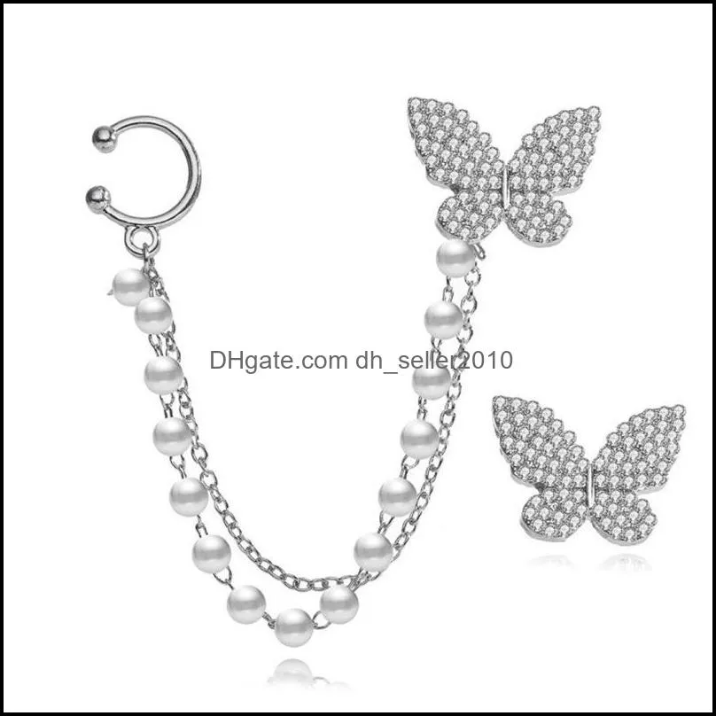 Korean Elegant Cute Rhinestone Butterfly Stud Earrings For Women Girls Fashion Metal Chain Jewelry Gifts 119 D3