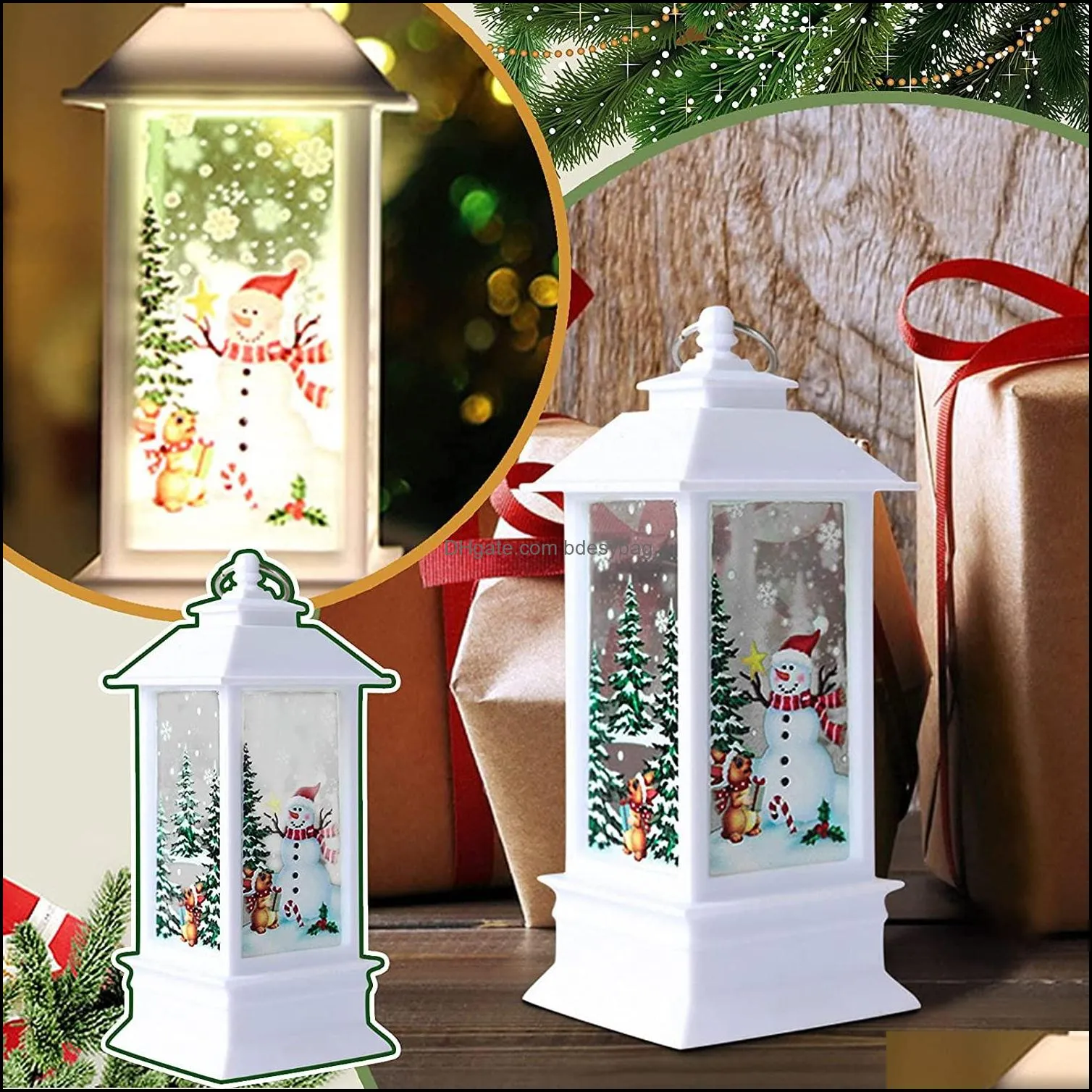 2021 christmas candle lantern xmas hanging lamp ornaments decoration santa claus snowman nativity led night light decor