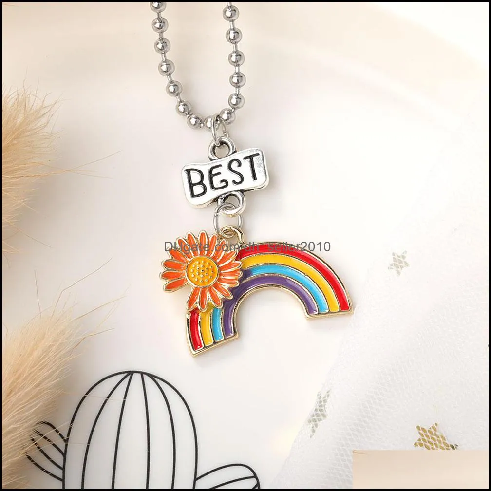 Fashion Daisy Rainbow Necklace Enamel Cartoon Kids Friend Pendant Necklace Jewelry 148 J2