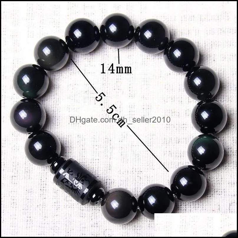 Natural Obsidian Beaded Strands Luxury Designer Rainbow Eye Cylinder Bracelet Dragon And Phoenix Decorative Pattern Bracelets 15 8jy