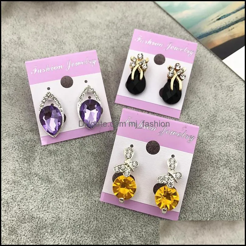 mixed batch 50pcs / lot crystal bow earrings stud accessories ground stall supply women`s jewelry yao