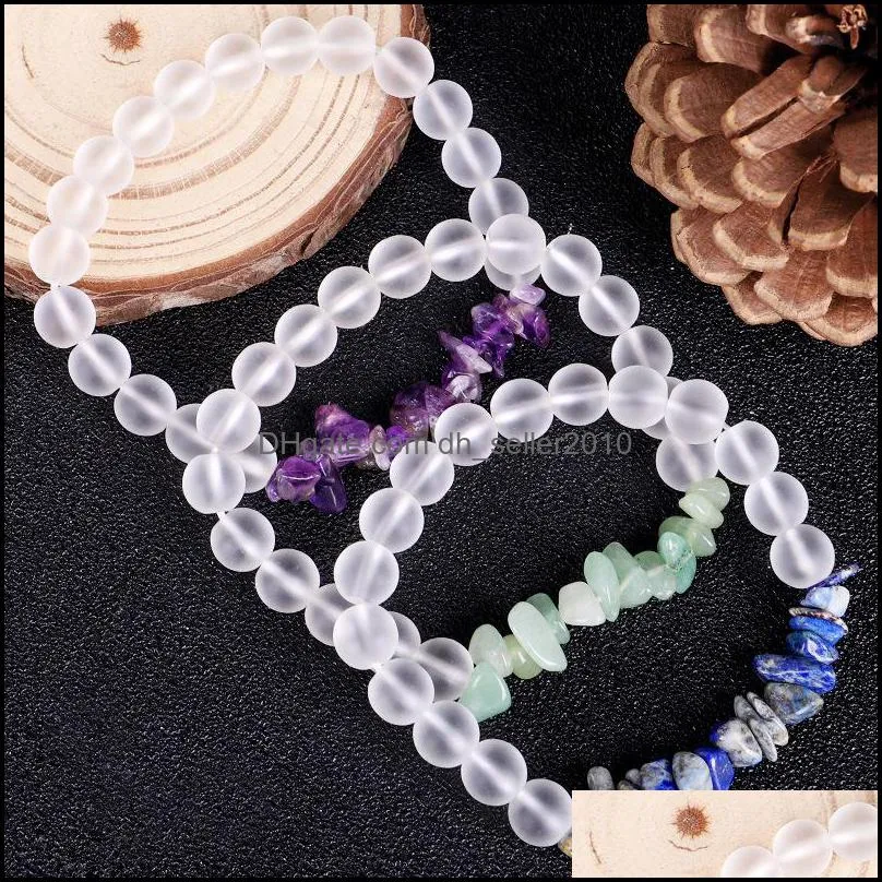 White crystal glass beads Strands Bracelet Color Crushed Natural stone Beaded Bracelets 957 B3