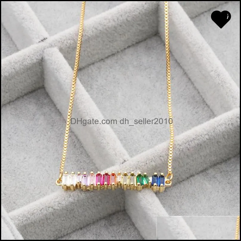 rainbow cz bar necklace simple classic fashion jewelry Gold plated colored minimal colorful cz necklaces 361 N2