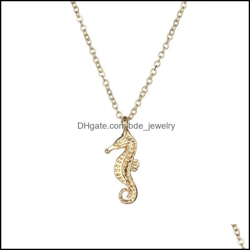 seahorse pendant necklace for women charm jewelry gold silver color wish card necklaces choker jewelry gifts