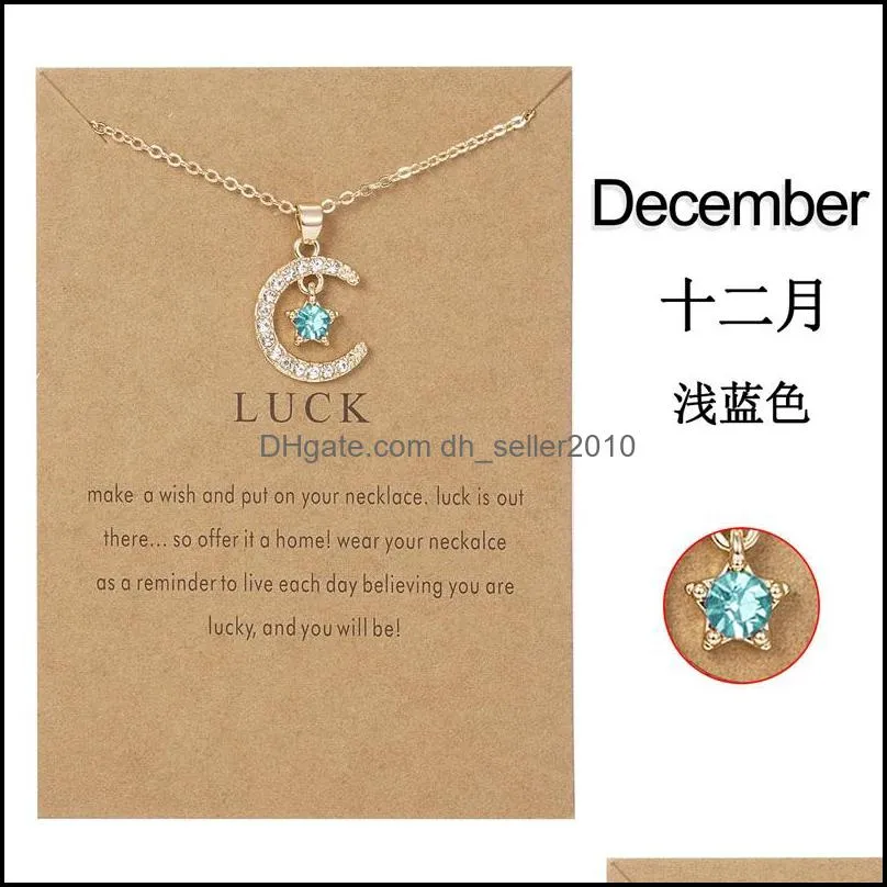Birthstone Twelve Month Necklace Alloy Paper Card Stars Moon Necklaces Clavicle Simplicity Fashion Women Jewelry