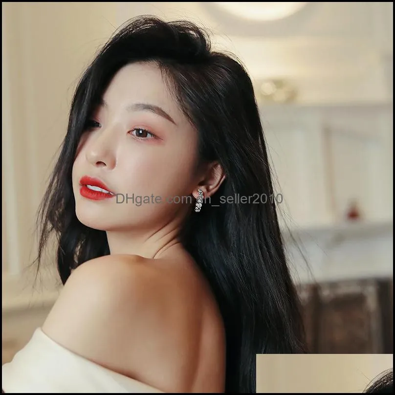 Women Luxury Opals Stud Earrings Korean Fashion Jewelry Party Girls Temperament Accessories Hoop Earring