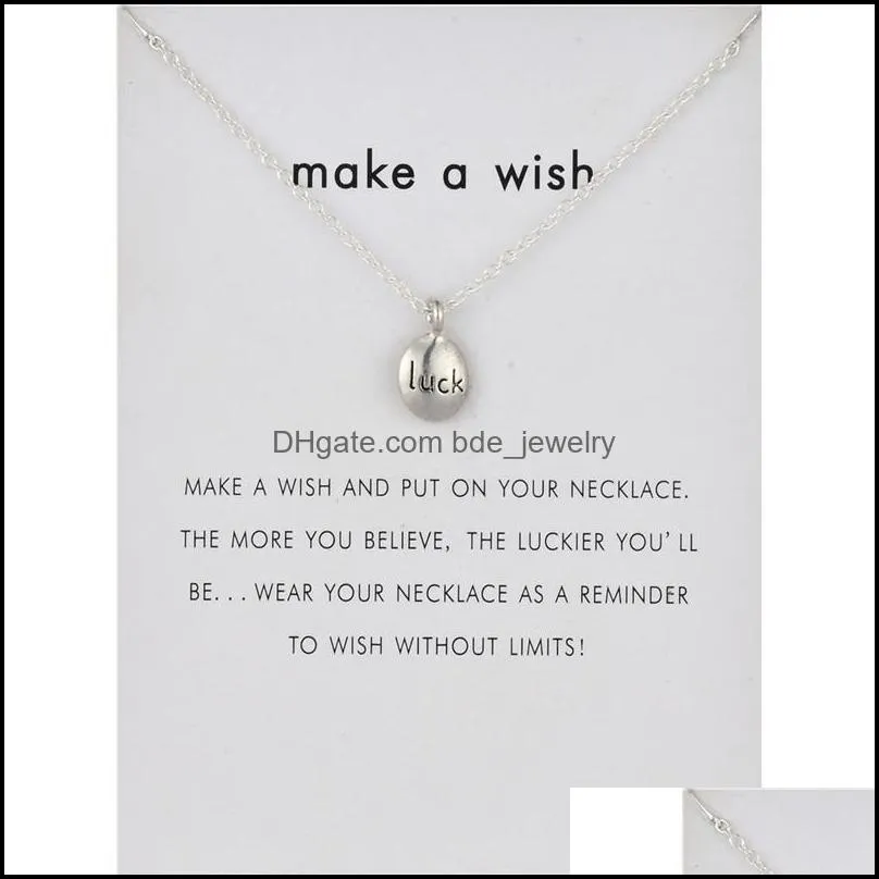 luck letters pendant necklace for women charm jewelry gold silver color wish card necklaces choker jewelry gifts