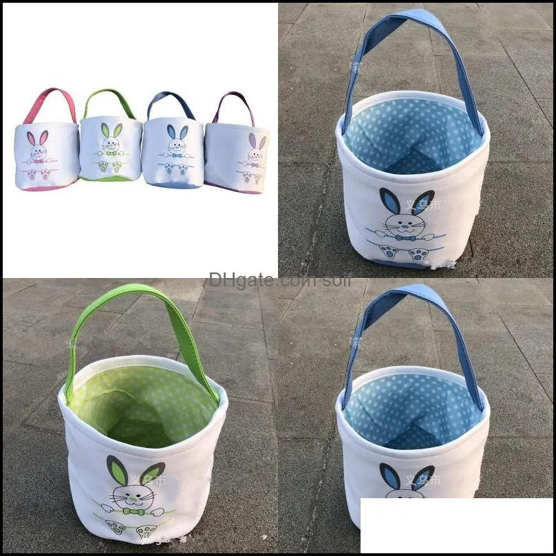 Lovely Canvas Bucket Bag DIY Handmade Rabbit Pattern Easter Gift Candy Hand Basket Multicolor Holiday Supplies 12jz J2