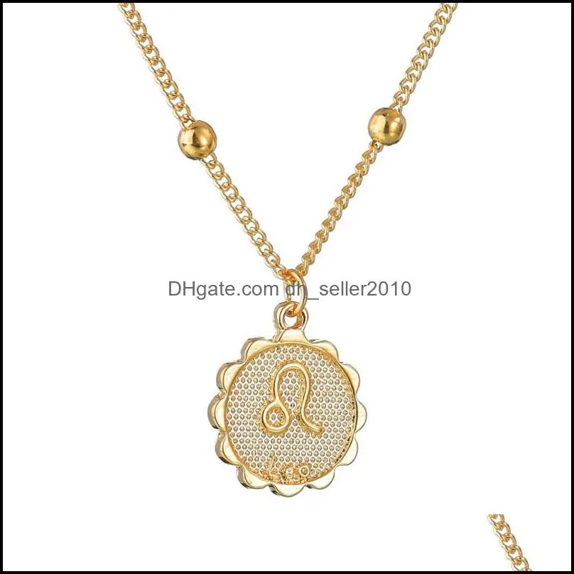 12 Constellation Necklace Classic 18k Gold Zodiac Sign Round Pendant Bead Chain Necklace Jewelry