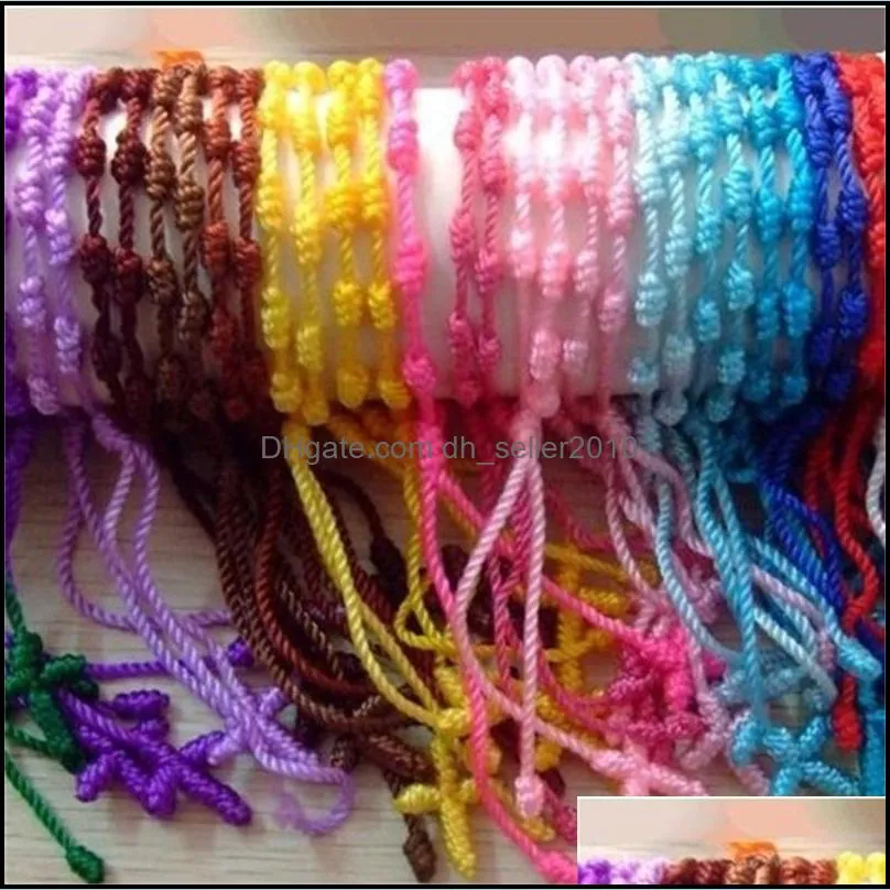 12pcs/Lot Rainbow colors handmade Cross Rosary bracelets For Women Men Braided string Rope chains Bangle Fashion simple DIY Jewelry 293