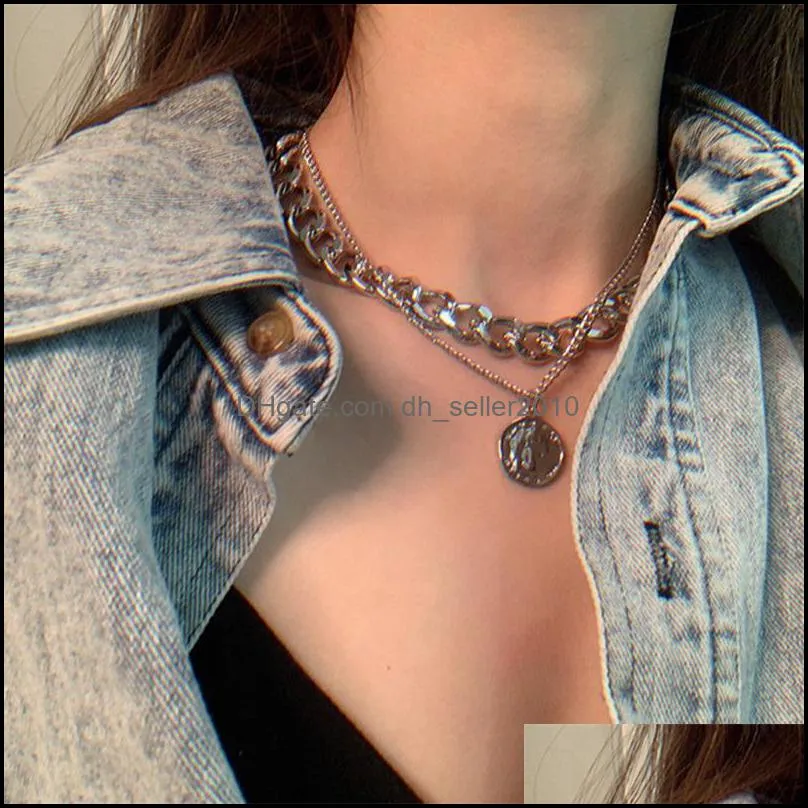 Fashion Vintage Multi layer Coin Chain Pendant Necklace For Women Gold Silver Color Portrait Chunky Chain Necklaces 74 D3