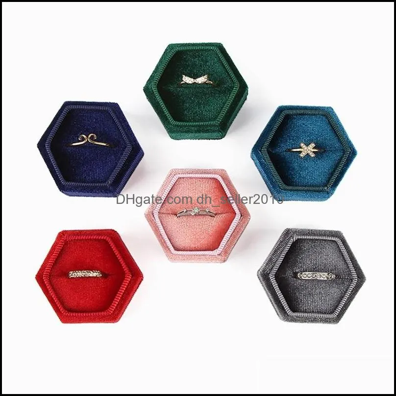 product Hexagon Velvet Ring Box jewelry box Display Holder with Detachable Lid for Wedding Engagement 2745 T2