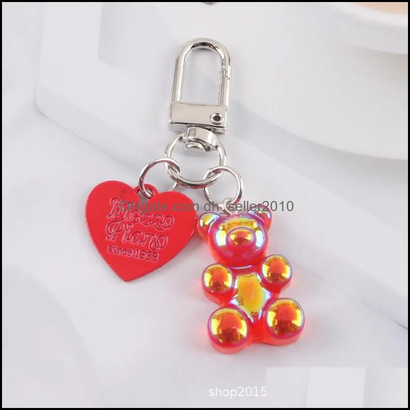 fashion resin colorful heart bear key chain cute cartoon animal keychain for woman letters car keyrings diy bag purse trendy