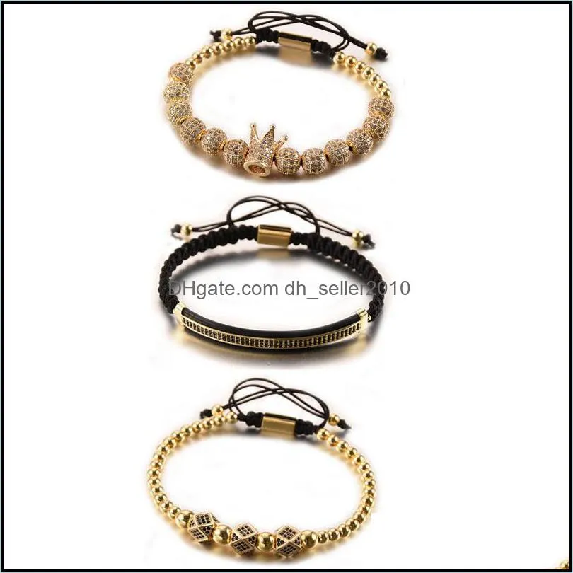 3pcs/set Men Bracelet jewelry crown charms Macrame beads Bracelets Braiding Man Luxury Jewelry for women 105 R2