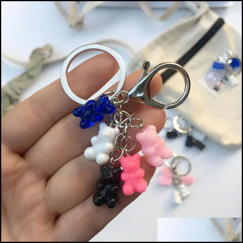 cartoon colorful bear key chain resin cute animal keychain for woman car keyrings diy bag purse funny jewelry nice gifts