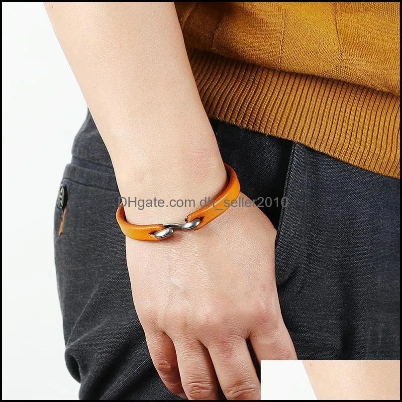 Vintage Simple Hook Leather Bracelet Fashion Women Man`s Bracelets Wristband Bangle Cuff Fashion Jewelry Will and Sandy 2407 Q2