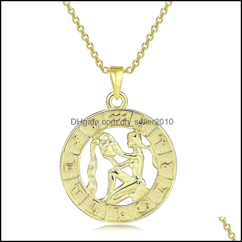 Horoscope Zodiac Sign Gold Color Pendant Necklace Aries Leo 12 Constellations Statement Jewelry Punk Vintage Choker Necklaces