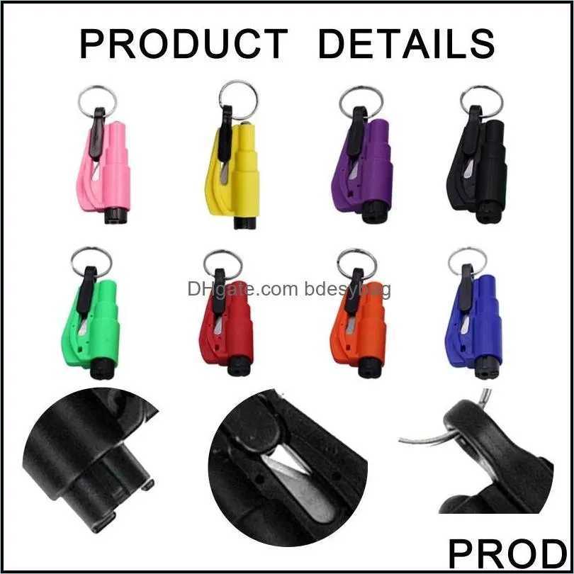multicolor car safety hammer spring type escape window breaker punch seat belt cutter keychain auto accessories