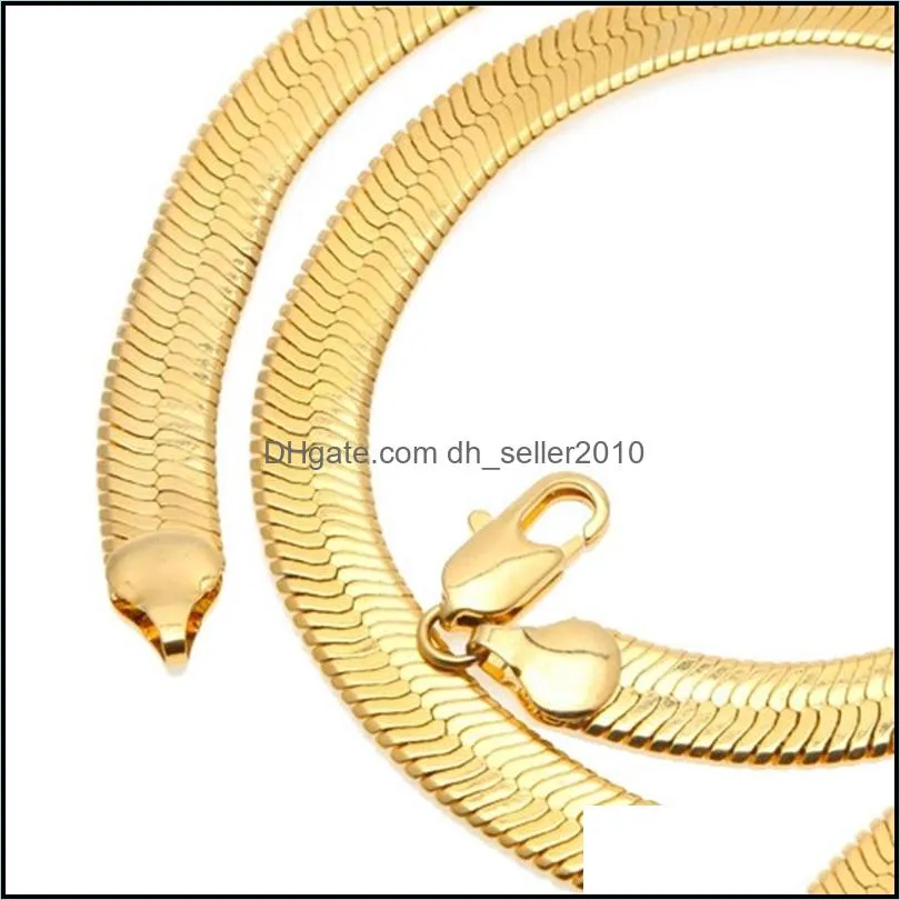 10MM Wide Snake Bone Chain Yellow Gold Filled Men Statement Herringbone Necklace 60cm 2072 Q2