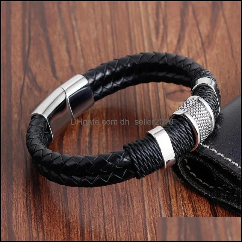 Handmade Genuine Leather Weaved Double Layer Man Bracelets Casual Sporty Bicycle Motorcycle Delicate Cool Men Jewelry PH891 1073 Q2