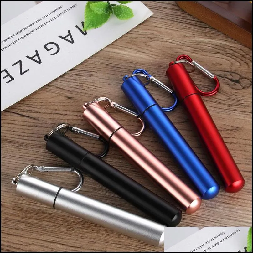 reusable stainless steel straws telescopic drinking straw with aluminum keychain cleaning brushes