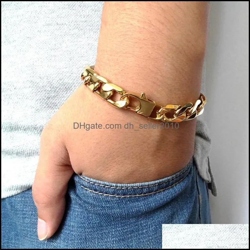 100% Stainless Steel Bracelet Chains Men Retro Jewelry 18K Gold Plated T and CO Curb Cuban 6/8/12 mm Width 8