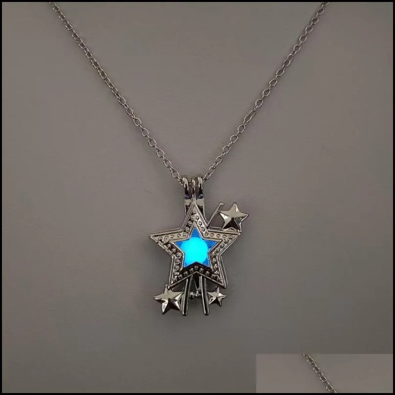 pendant necklaces colors christmas tree glow in the dark women hollow cage silver color chain for fashion jewelrypendant