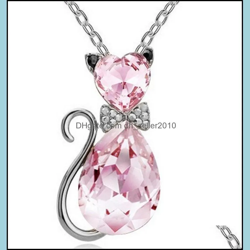 Pretty Crystal Cat Necklace Women Clavicle Pendant Chain Austrian Crystal Necklaces 135 M2