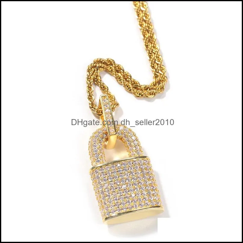 CZ Lock Pendant Necklace 4mm Tennis Chain Bling Cubic Zircon Charm Choker For Men Women Hip Hop Jewelry 1153 B3