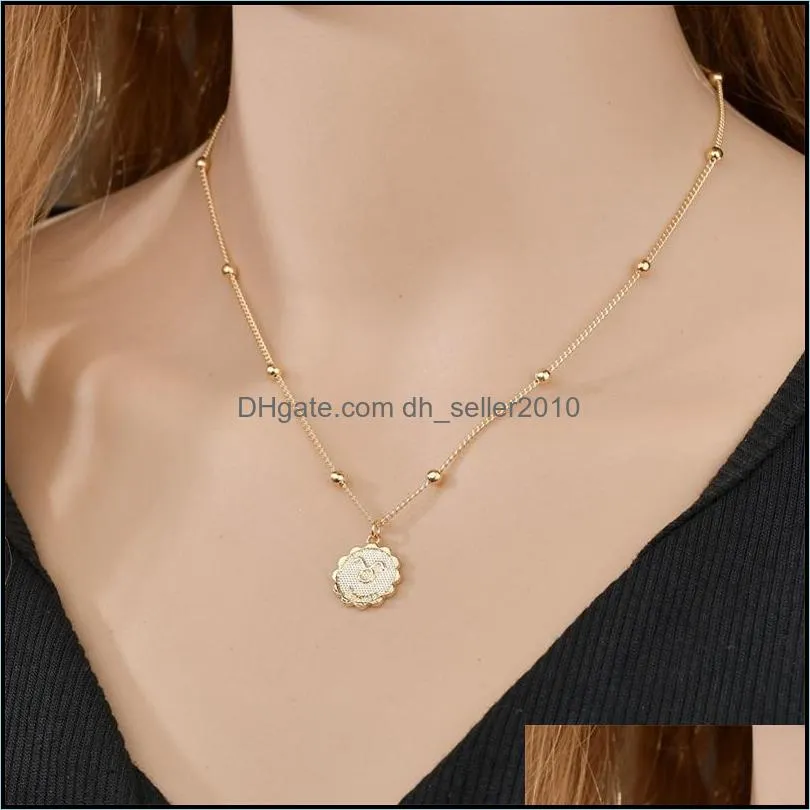 12 Constellation Necklace Classic 18k Gold Zodiac Sign Round Pendant Bead Chain Necklace Jewelry