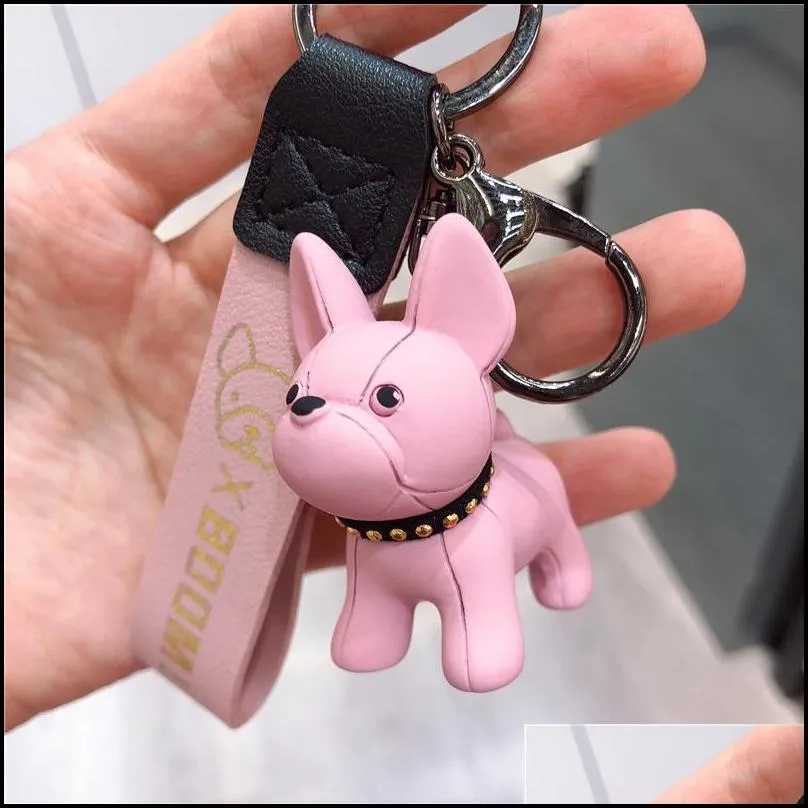 funny resin bulldog key chains cute animal keyring holder bag charm trinket dog accessories punk style pendant