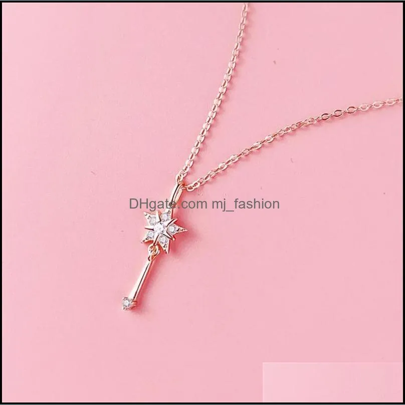 zircon magic wand pendant chain necklace rose gold cute girlynecklaces 925 sterling silver jewelry gift for women anniversary party