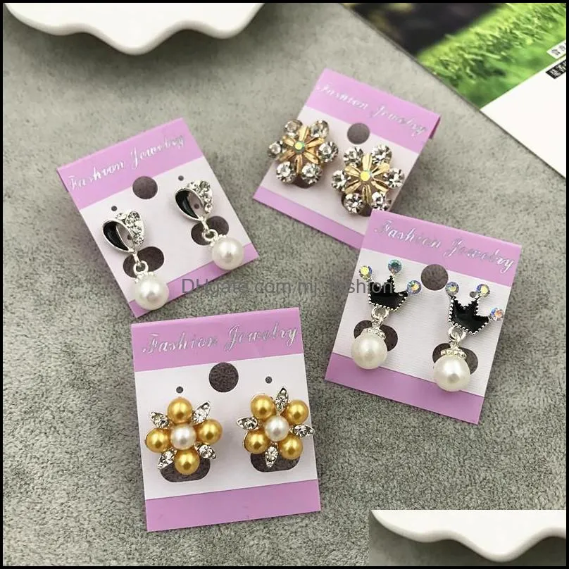 mixed batch 50pcs / lot crystal bow earrings stud accessories ground stall supply women`s jewelry yao