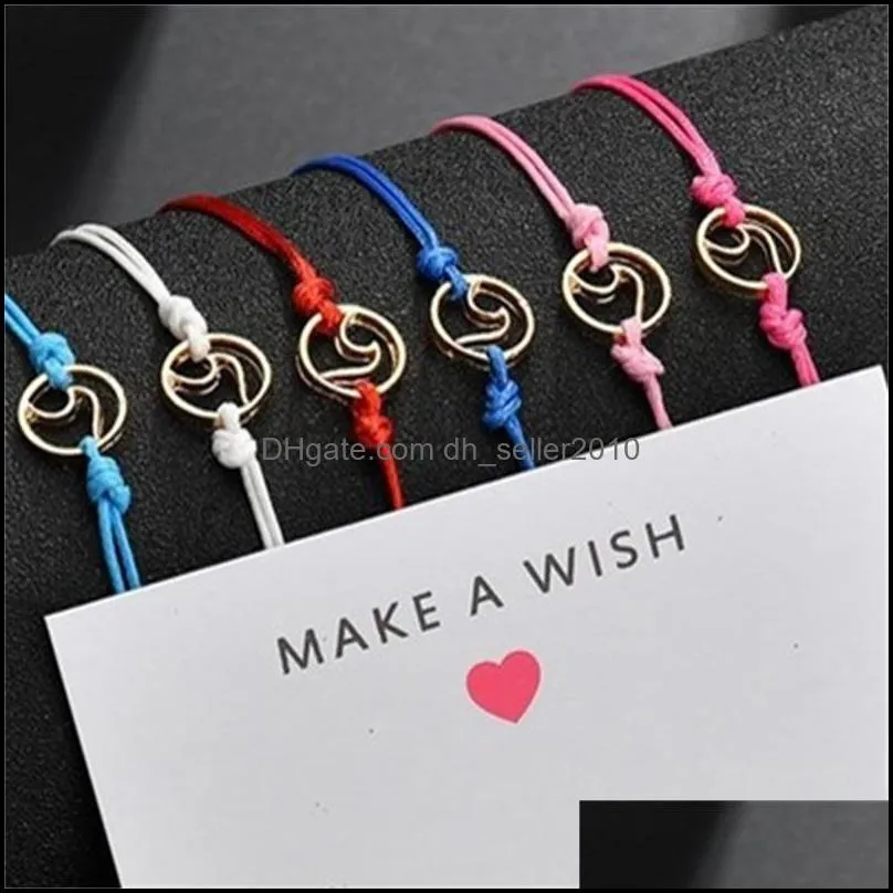 Sea Wave Circular Charm Bracelet Make a Wish Card Alloy Chain Plated Gold Braided Simplicity Jewelry Gift Bracelet