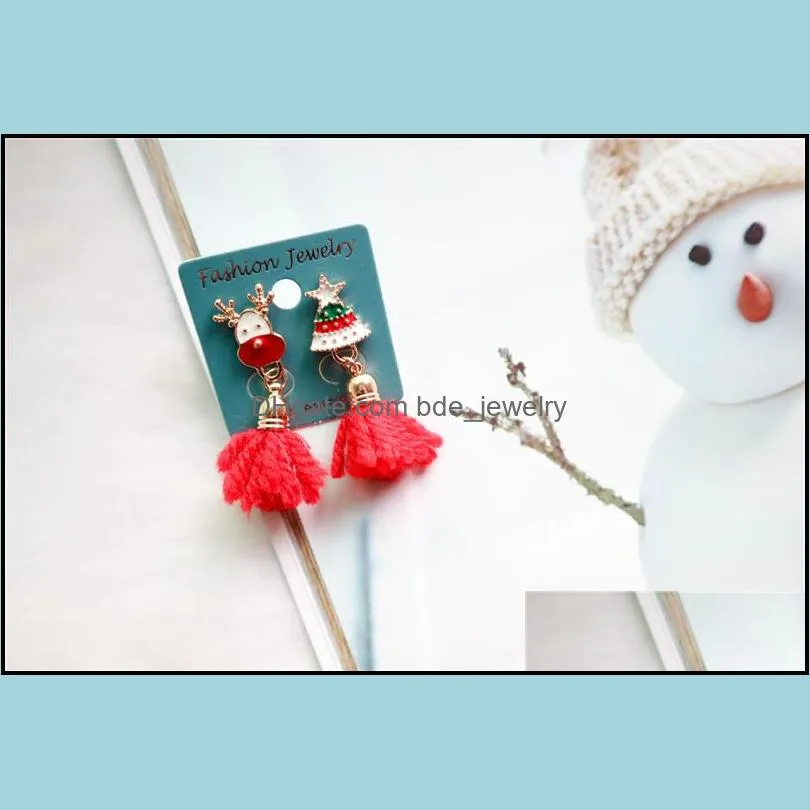 christmas series drop earrings cartoon deer santa claus drop earrings wool tassel earrings fashion ear jewelry girls gift