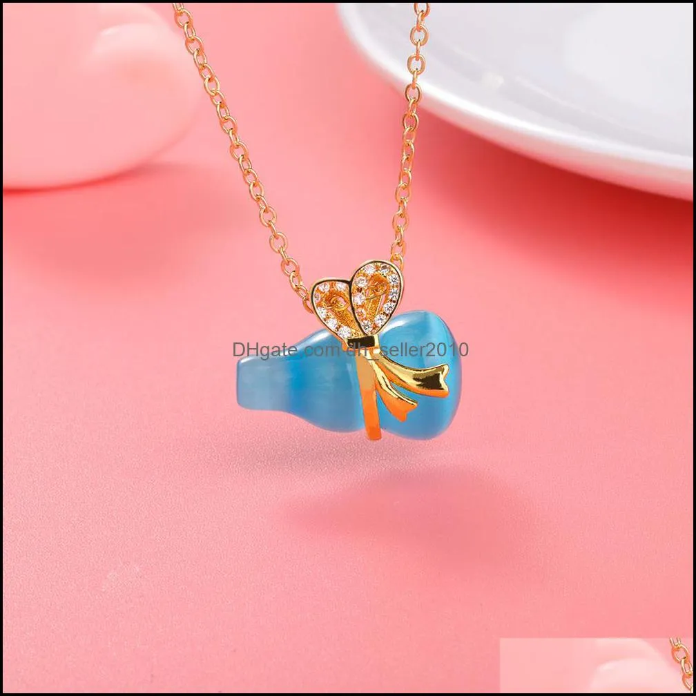 Blue White Opal Necklace Gourd Pendant Necklace Transparent Chain Choker Women Simple Zircon Design Jewelry
