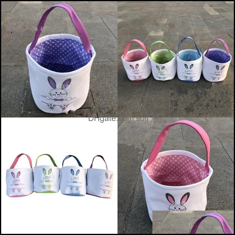 Lovely Canvas Bucket Bag DIY Handmade Rabbit Pattern Easter Gift Candy Hand Basket Multicolor Holiday Supplies 12jz J2