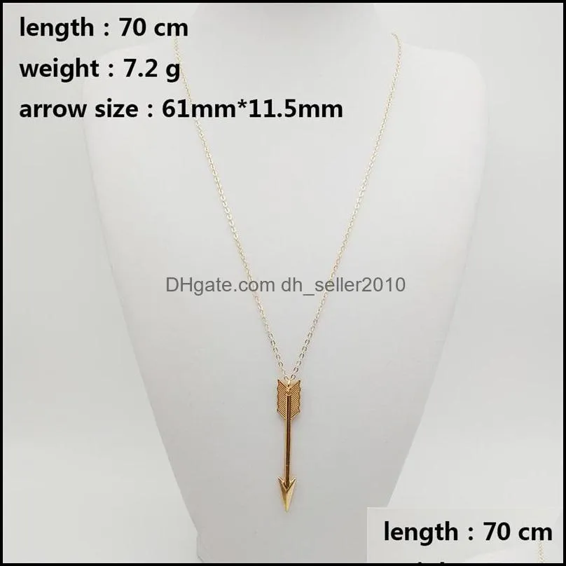 Arrow Charm Necklaces Gold Silver Color Alloy Pendants with 28 Inches Chain Women Necklaces Fashion Jewelry 1088 Q2