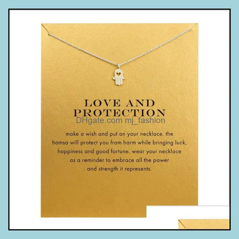 love heart choker necklaces with card gold silver love hand pendant necklace for fashion women jewelry gifts love and protection