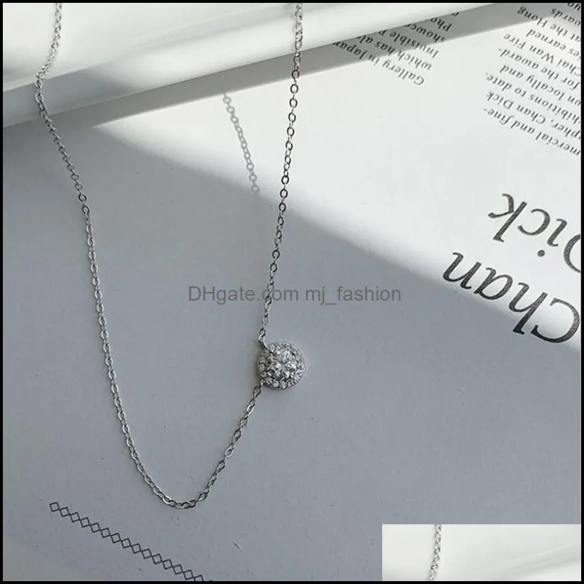 round cz crystal pendant necklace 925 sterling silver women personality micro inlaid necklace silver color jewelry accessories