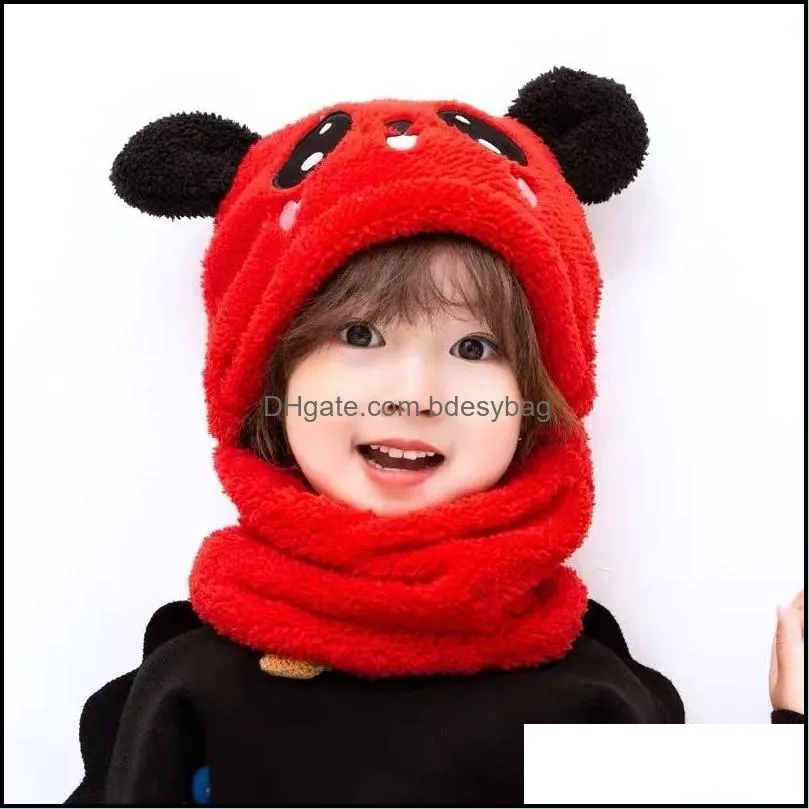 home autumn and winter cute kids cartoon scarf hat two piece double fleece warm boy girl child adult parent-child hat for babies
