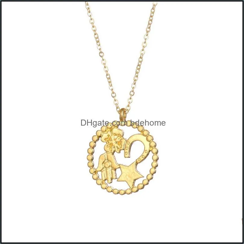 circle clover palm horseshoe pendant necklace for women abundance charm jewelry gold silver color wish card necklace choker gifts