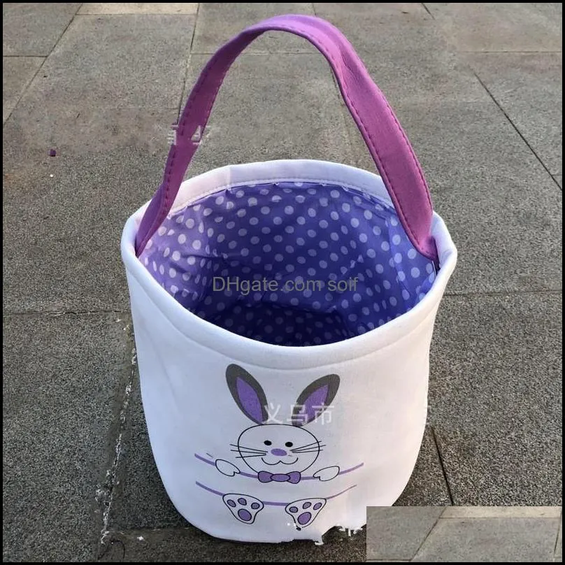 Lovely Canvas Bucket Bag DIY Handmade Rabbit Pattern Easter Gift Candy Hand Basket Multicolor Holiday Supplies 12jz J2