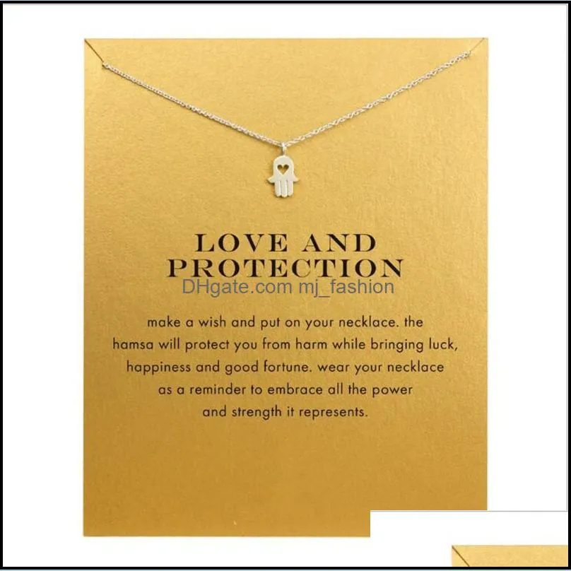 love heart choker necklaces with card gold silver love hand pendant necklace for fashion women jewelry gifts love and protection