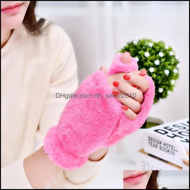 Winter Womens Fingerless Glove Multi Solid Color Cartoon Half Finger Mitts Thickening Keep Warm Lady Outdoor Expose Finger Gloves 5 8zs