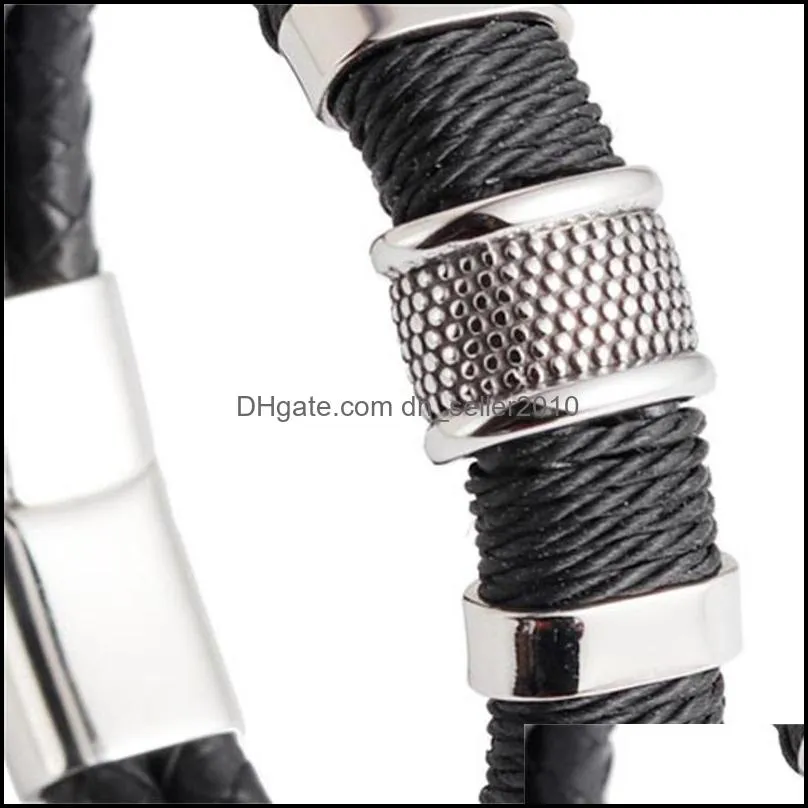 Handmade Genuine Leather Weaved Double Layer Man Bracelets Casual Sporty Bicycle Motorcycle Delicate Cool Men Jewelry PH891 1073 Q2