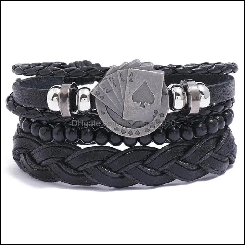 Braided Wrap Leather Charm Bracelets for Men Vintage Life Tree Rudder Charm Wood Beads Ethnic Tribal Wristbands 195 D3