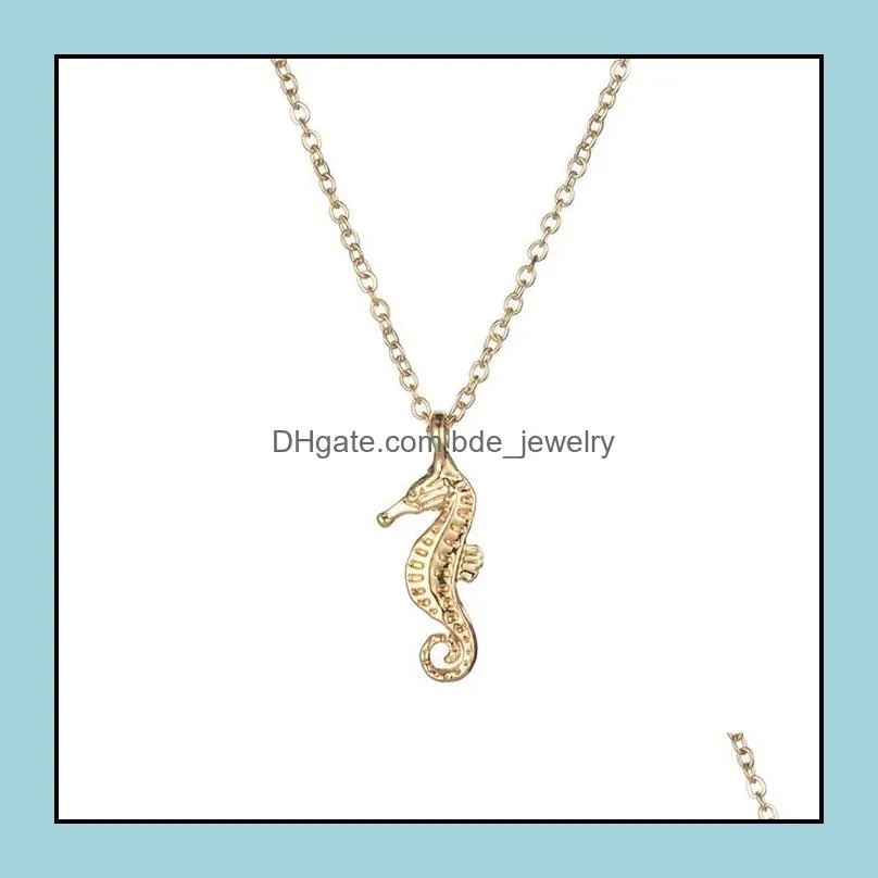 seahorse pendant necklace for women charm jewelry gold silver color wish card necklaces choker jewelry gifts