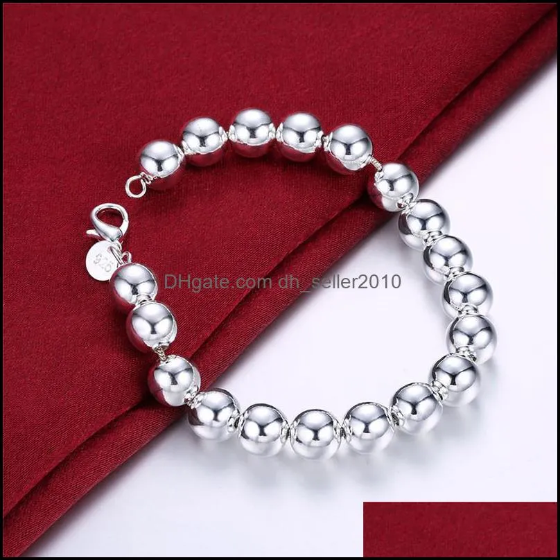 925 Sterling Silver 10mm Hollow Ball Beaded Strands Chain Bracelet For Woman Charm Wedding Engagement Fashion Party Jewelry 1260 T2